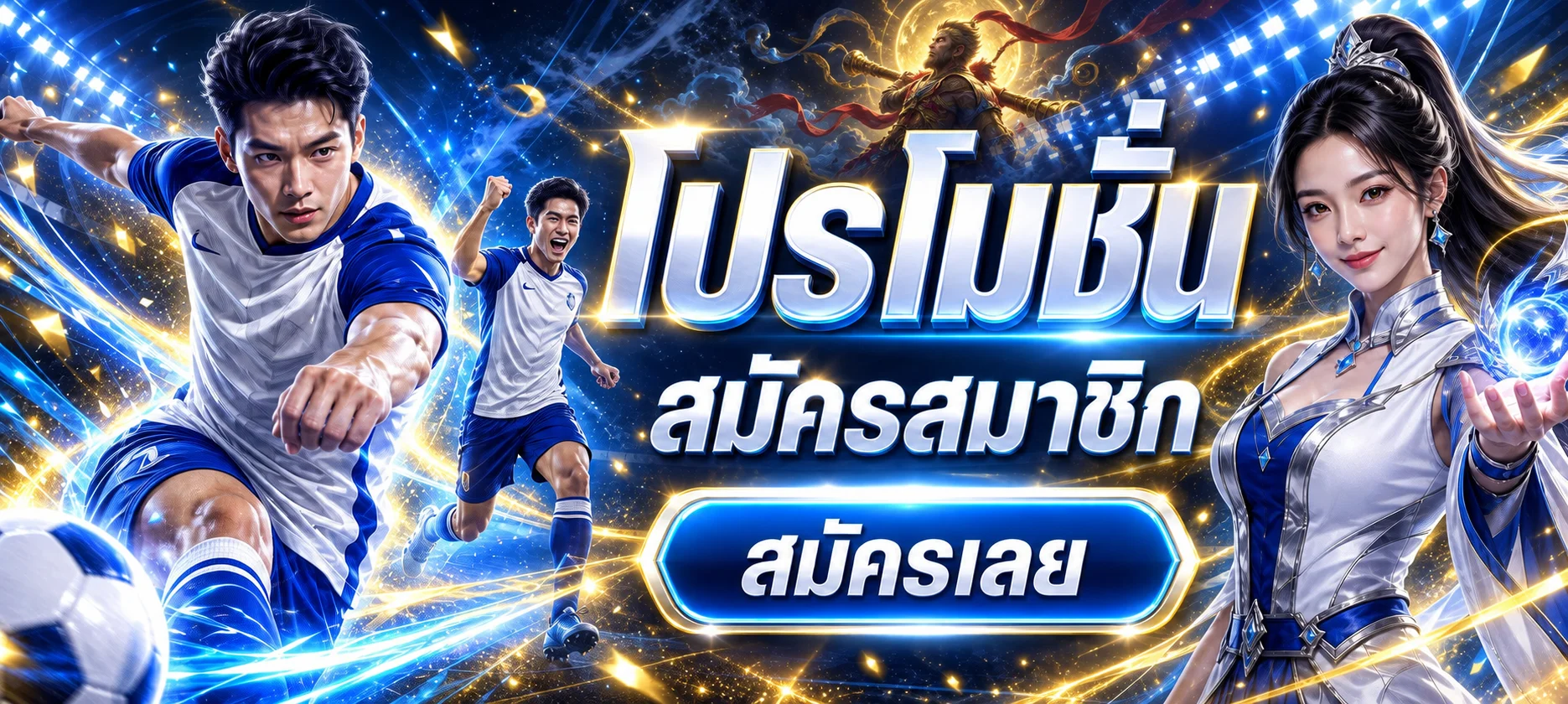 แบนเนอร์สมัครสมาชิก 4X4GOAL บนสนามฟุตบอลโทนฟ้า